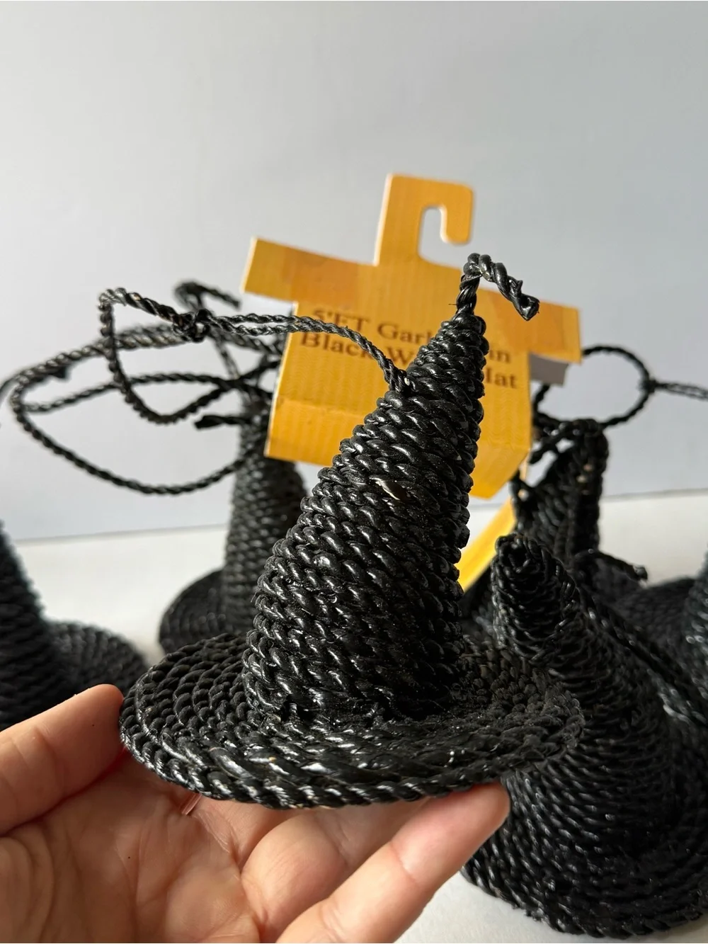 Black Wicker Woven Witch Hat Garland 5 Foot Halloween Mantle Decor